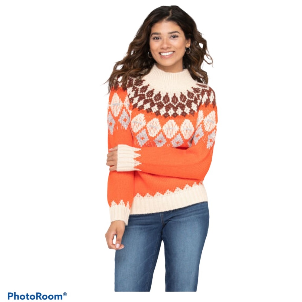FAIR ISLE MOCK NECK SWEATER SMALL - Picture 2 of 11
